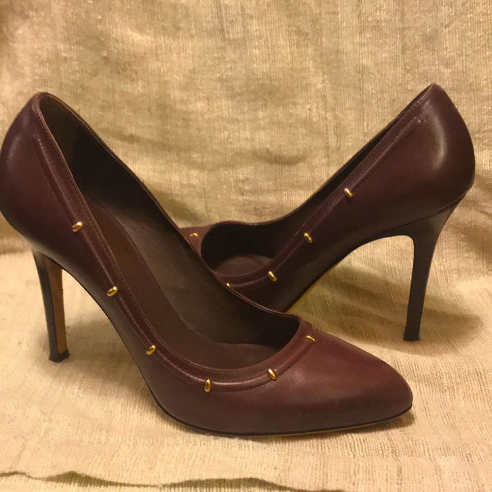 Bruno Magli Burgundy Leather Studded High Heels
